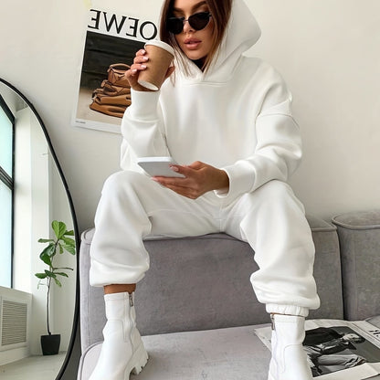 gbolsos  Casual Two-piece Set, Solid Hoodie & Elastic Waist Jogger Pants Outfits, Women's Clothing