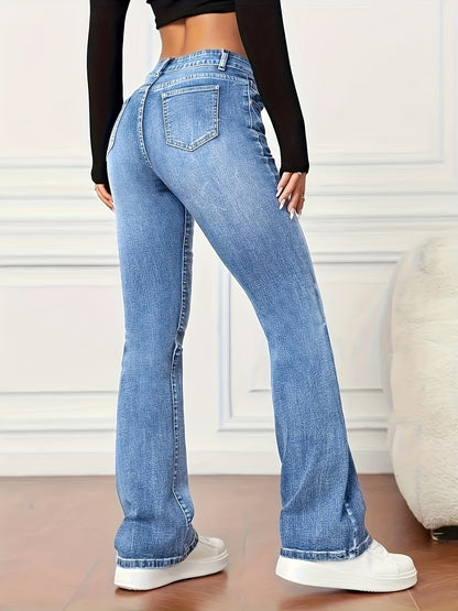 gbolsos  Washed Mid-Stretch Bootcut Jeans, Slant Pockets Versatile Denim Pants, Women's Denim Jeans & Clothing