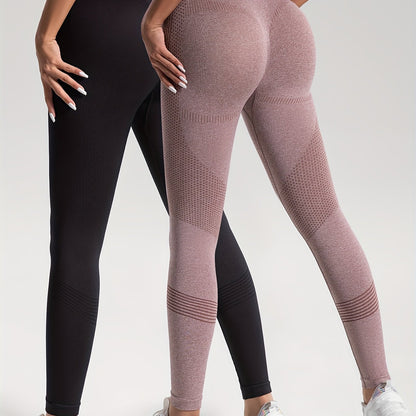gbolsos  2pcs Solid Color High-Stretch Fitness Yoga Sports Leggings, Soft Breathable Yoga Tight Pants, Women's Activewear