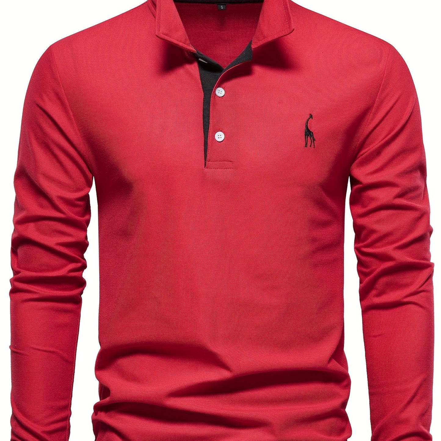 gbolsos  Men's Solid Giraffe Embroidery Long Sleeve Tennis Shirts, Slight Stretch All-match Fashion Men's Top