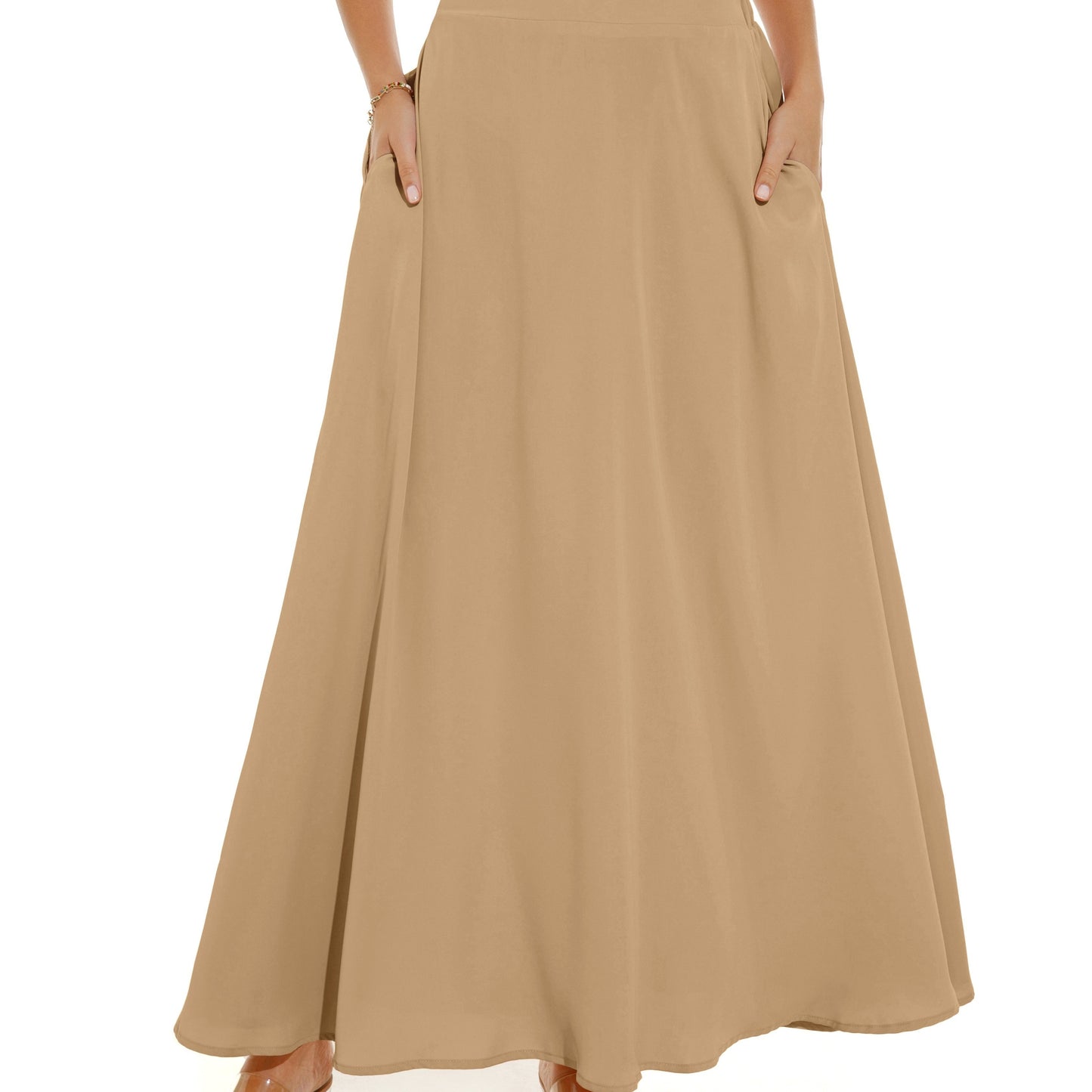 gbolsos  Pleated Long Skirt, Loose Solid Casual Skirt For Spring & Summer, Women's Clothing