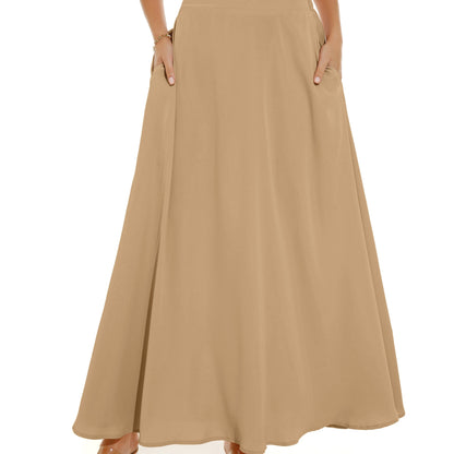 gbolsos  Pleated Long Skirt, Loose Solid Casual Skirt For Spring & Summer, Women's Clothing