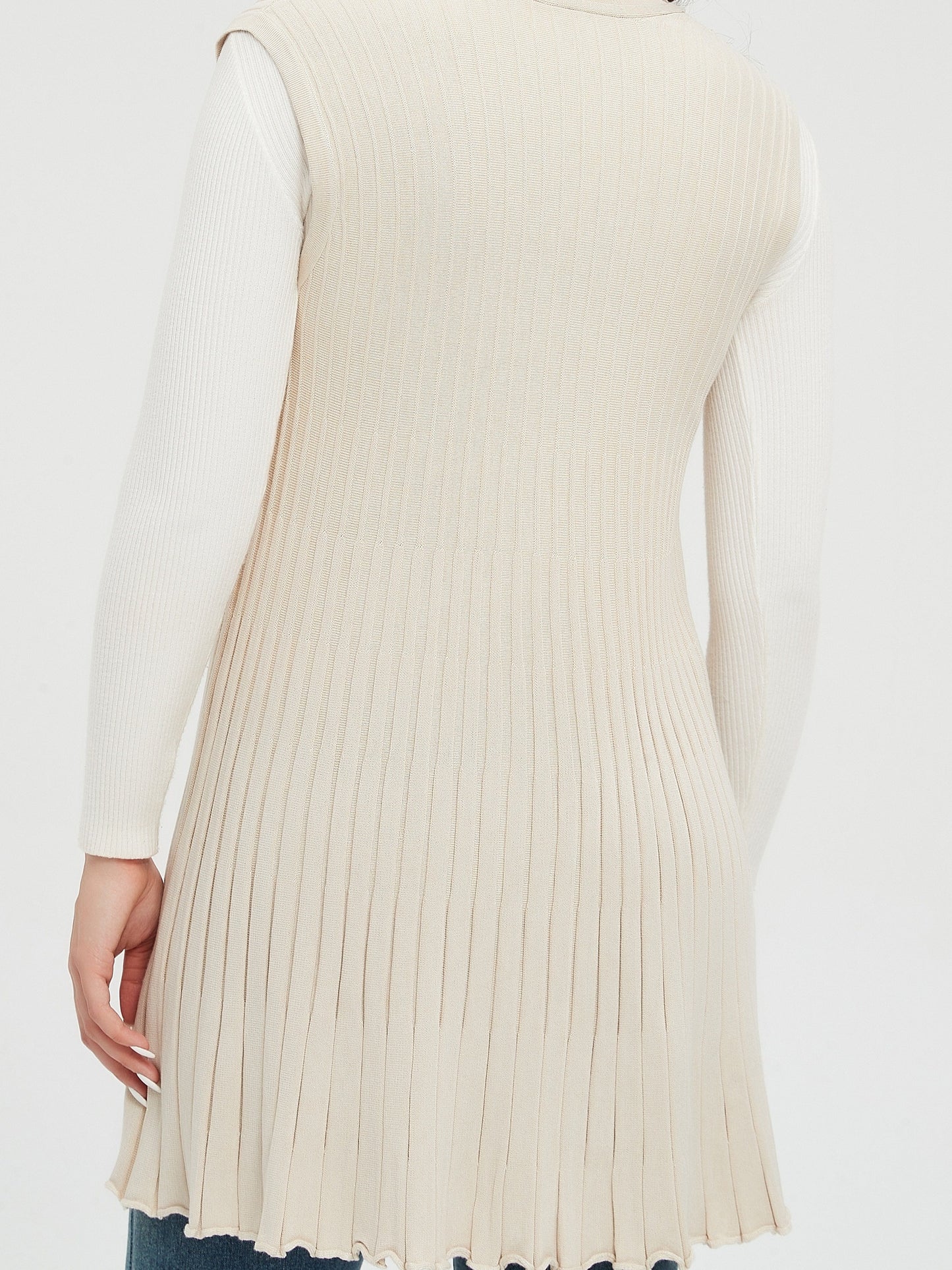 gbolsos Solid Open Front Knit Cardigan, Casual Sleeveless Pleated Sweater, Women's Clothing