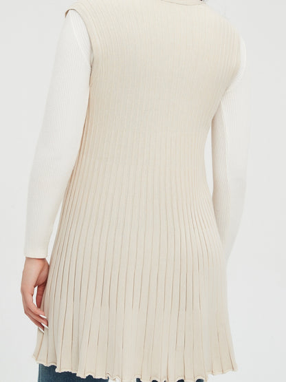 gbolsos Solid Open Front Knit Cardigan, Casual Sleeveless Pleated Sweater, Women's Clothing