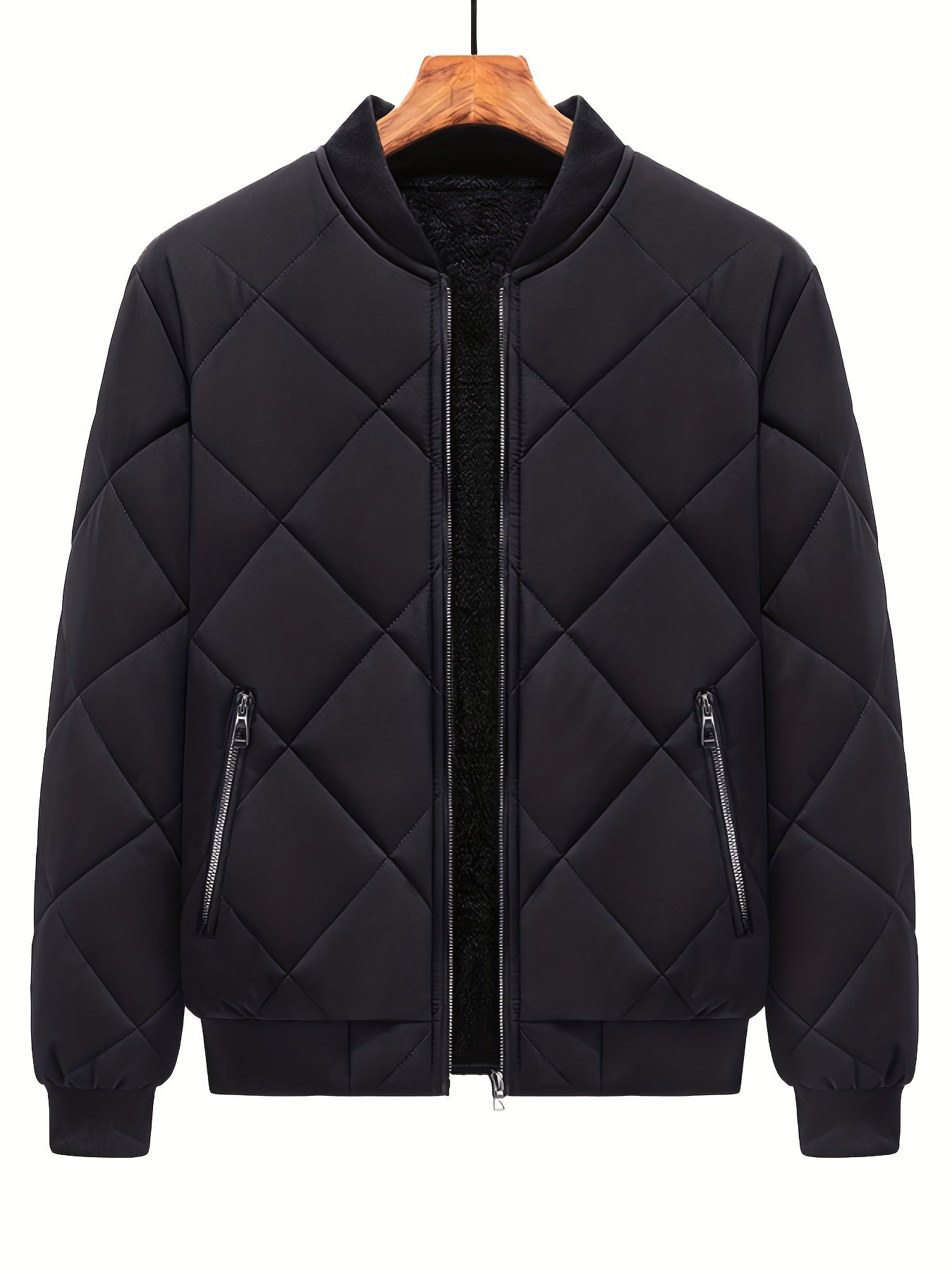 gbolsos  Warm Fleece Thickened Jacket, Men's Casual Baseball Collar Zip Up Jacket Coat For Fall Winter