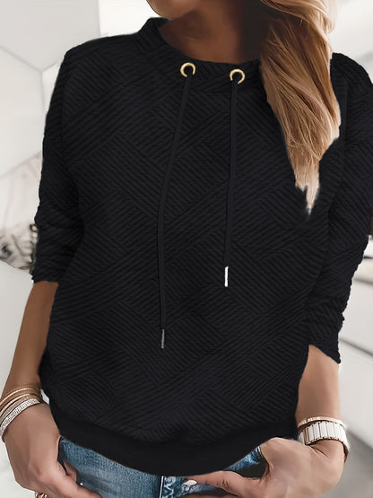 Mock Neck Drawstring Pullover Sweatshirt, Casual Long Sleeve Sweatshirt For Fall & Winter, Women's Clothing