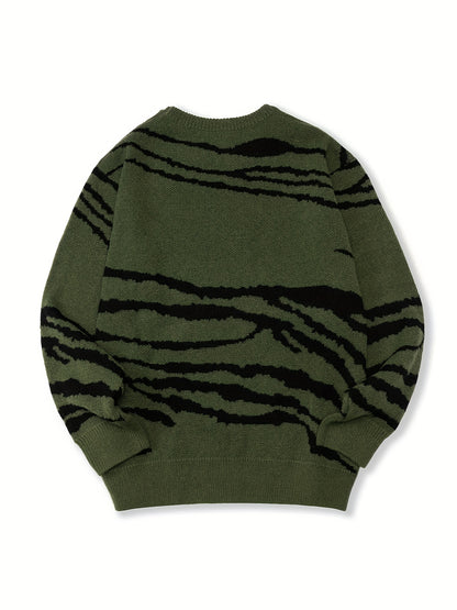 gbolsos  Hot Selling Sweater For Men, Plus Size Men's Zebra Stripe Graphic Print Knit Pullover Sweater For Spring/autumn