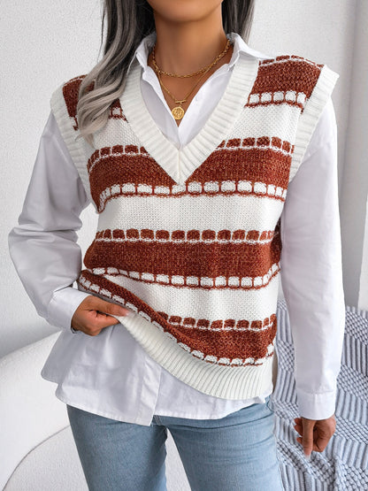 2025 gbolsos  Women's Sweater Colorblock V Neck Sweater Vest
