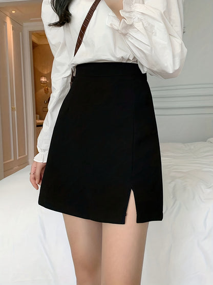 gbolsos  Solid High Waist Skirt, Casual Split Versatile Skirt, Women's Clothing