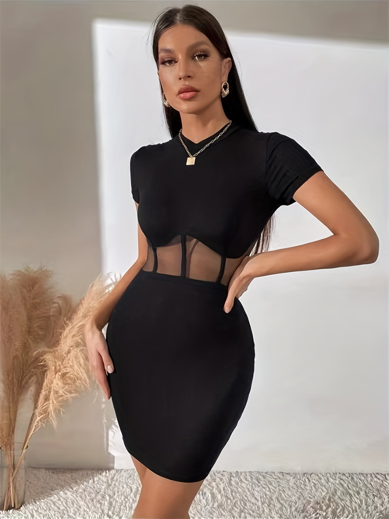 gbolsos  Short Sleeve Sheath Mini Dress, Sexy Party Club Casual Dress, Women's Clothing