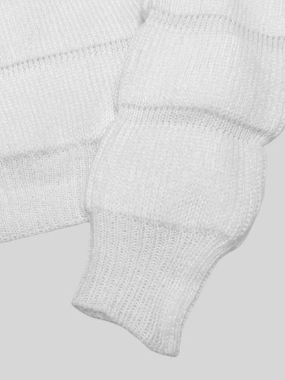 gbolsos  Solid Eyelet Crew Neck Sweater, Casual Long Sleeve Sweater For Spring & Fall, Women's Clothing