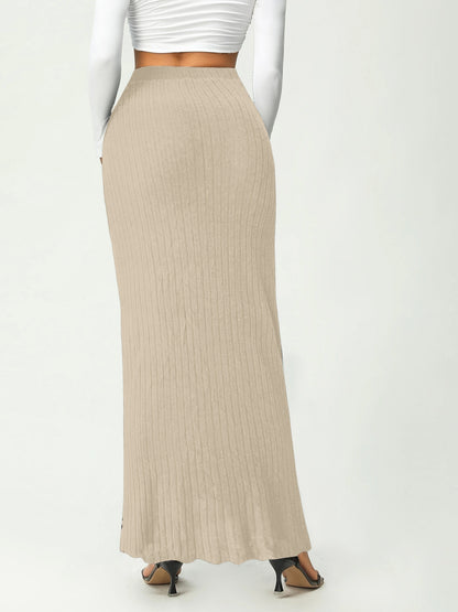 Solid Scallop Trim High Waist Skirt, Elegant Long Length Skirt For Spring & Fall, Women's Clothing