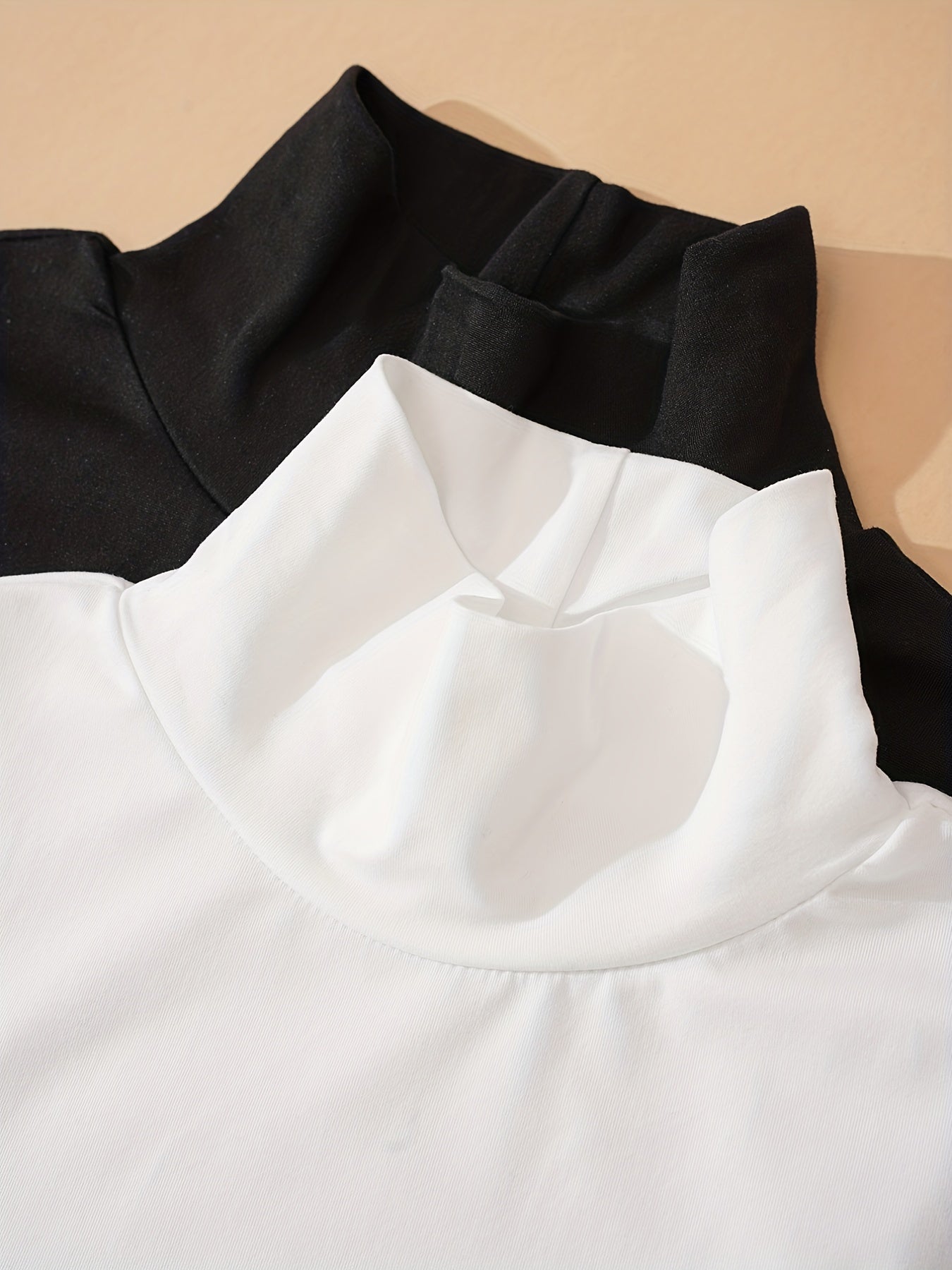 gbolsos  2 Pieces Turtle Neck T-Shirts, Versatile Long Sleeve T-Shirts For Spring & Fall, Women's Clothing