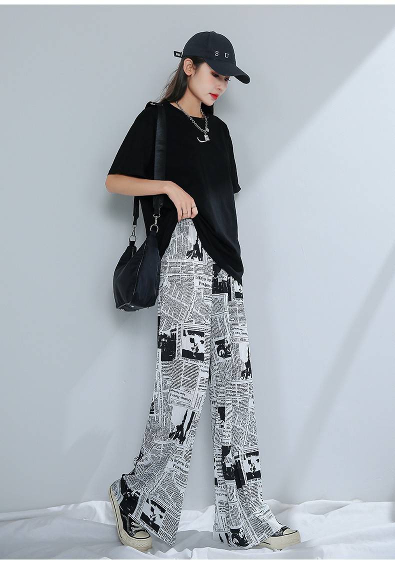 Gbolsos Woman Fashion Beige Print Straight Pants Spring Chic High Waisted Button Pants Girls Cool Streetwear Patchwork Trousers