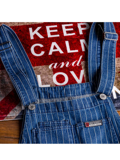 Gbolsos Men's stripe printed blue denim bib overalls Suspenders jumpsuits Coveralls Youth jeans