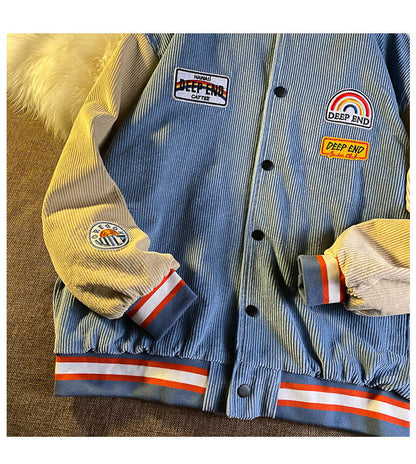 Gbolsos Ins Hong Kong Wind Corduroy Baseball Coat Men's Spring and Autumn Retro Student Cardigan Trend Loose Couple Jacket