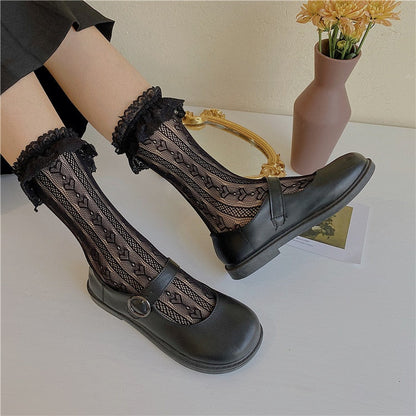 Gbolsos 3 Colors.Women's Thin Lolita Princess Lace Socks.Vintage Ladies Girl's Love Heart Jacquard Princess Socks Female Hosiery Sox