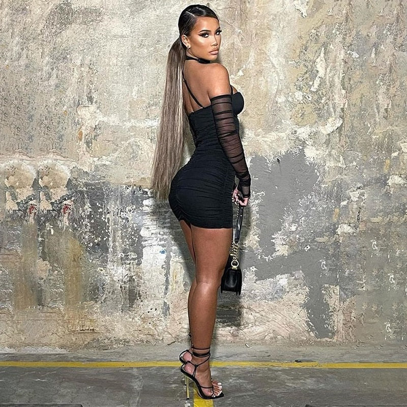 Townlike Double Layer Mesh Dress Strapless Slim Bandage Sexy Bodyon Dress Halter   Autumn Winter Dresses With Lining