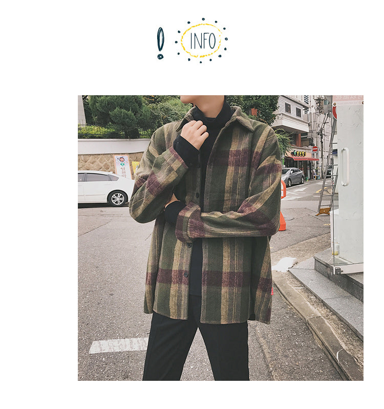 Gbolsos2021 New Fashion Men Plaid Shirt Casual Loose Wool Jacket Coat Men Long Sleeve Shirt Mens Clothing Streetwear