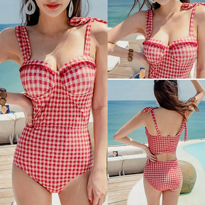Korea Style Sexy Off Shoulder One Piece Swimsuit Women Sexy Bandage Bodysuit Monokini High Waist Swimwear Bathing Suit Beachwear
