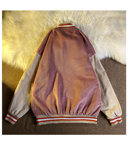 Gbolsos Ins Hong Kong Wind Corduroy Baseball Coat Men's Spring and Autumn Retro Student Cardigan Trend Loose Couple Jacket
