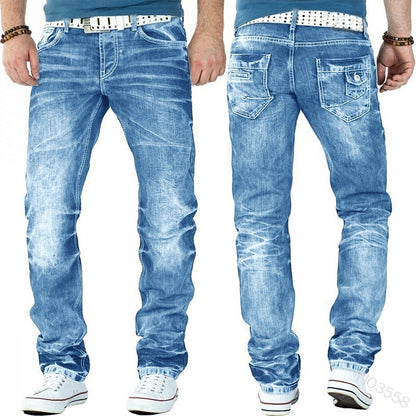 Gbolsos Mandylandy Men's Fashion Jeans Ripped Jeans Slim Fit Denim Pleated Jeans Male Straight Retro Tide Pants Jeans for Men