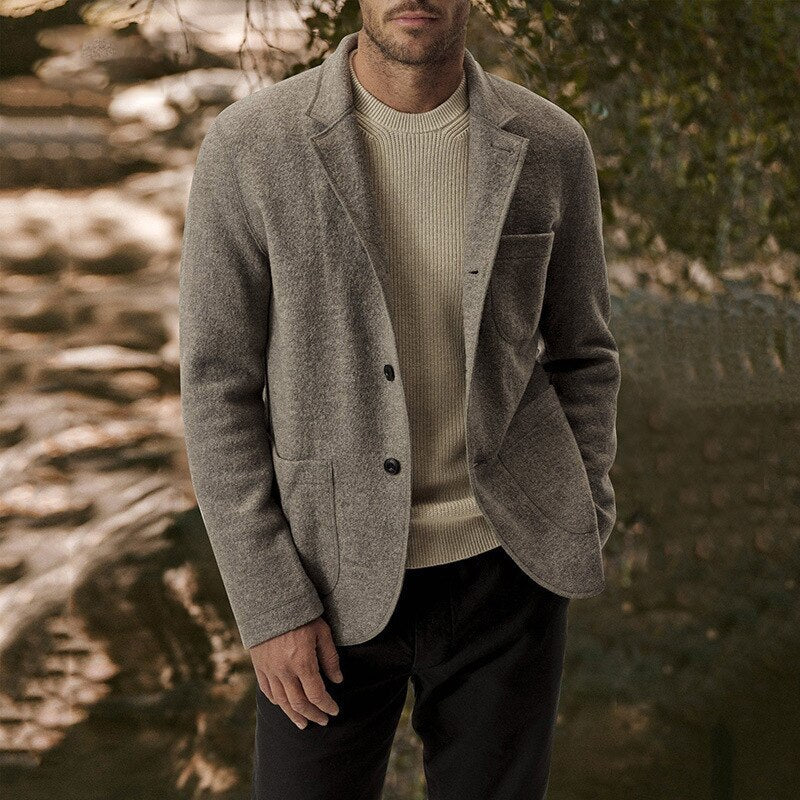 Vintage Solid Color Long Sleeve Coats Men Fashion Turn-down Collar Buttoned Cardigan Jackets Autumn Winter Mens Casual Outerwear