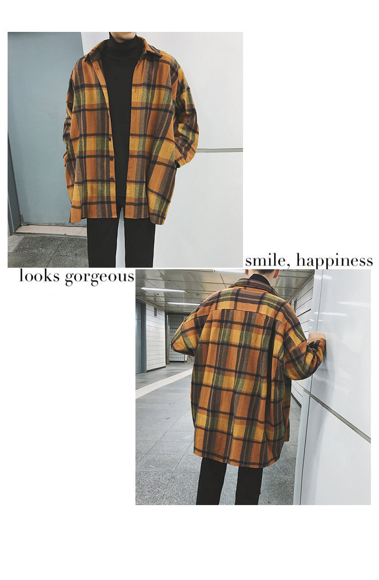 Gbolsos2021 New Fashion Men Plaid Shirt Casual Loose Wool Jacket Coat Men Long Sleeve Shirt Mens Clothing Streetwear