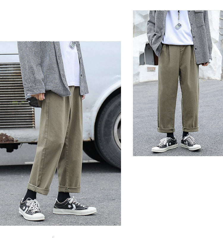 Gbolsos Solid Color Men's Harem Pants 2021  Korean Men Casual Straight Pants Harajuku Man Cotton Trousers 3XL