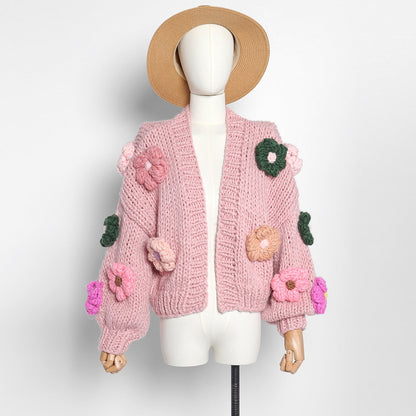 Jastie Winter Fashion Women's Cardigans   Strawberry Pattern Single-Breasted V-Neck Puff Sleeve Loose Sweater кардиган