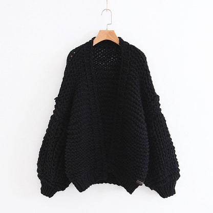Jastie Winter Fashion Women's Cardigans   Strawberry Pattern Single-Breasted V-Neck Puff Sleeve Loose Sweater кардиган