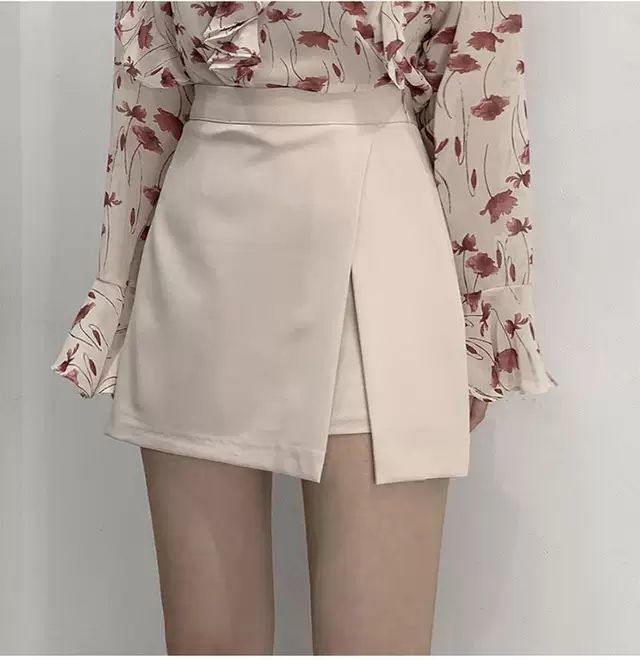 Gbolsos Mini Skirts Women Irregular Solid Side-slit Stretchy Korean Style Trendy Chic OL High Waist Female Bottom Popular Spring Autumn