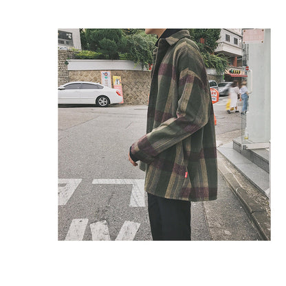 Gbolsos2021 New Fashion Men Plaid Shirt Casual Loose Wool Jacket Coat Men Long Sleeve Shirt Mens Clothing Streetwear