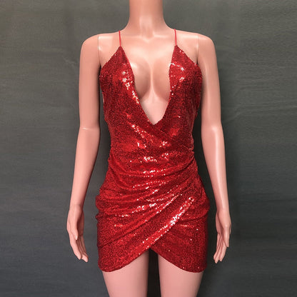 Townlike Backless Sexy Party Sequin Dress Women Glitter Club Bodycon Mini Dress Summer Spaghetti Strap Christmas Dress Vestidos