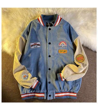 Gbolsos Ins Hong Kong Wind Corduroy Baseball Coat Men's Spring and Autumn Retro Student Cardigan Trend Loose Couple Jacket