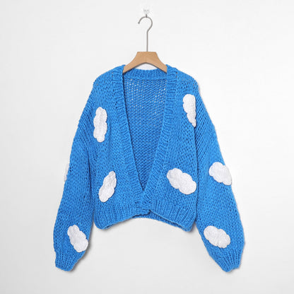 Jastie Winter Fashion Women's Cardigans   Strawberry Pattern Single-Breasted V-Neck Puff Sleeve Loose Sweater кардиган