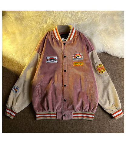 Gbolsos Ins Hong Kong Wind Corduroy Baseball Coat Men's Spring and Autumn Retro Student Cardigan Trend Loose Couple Jacket