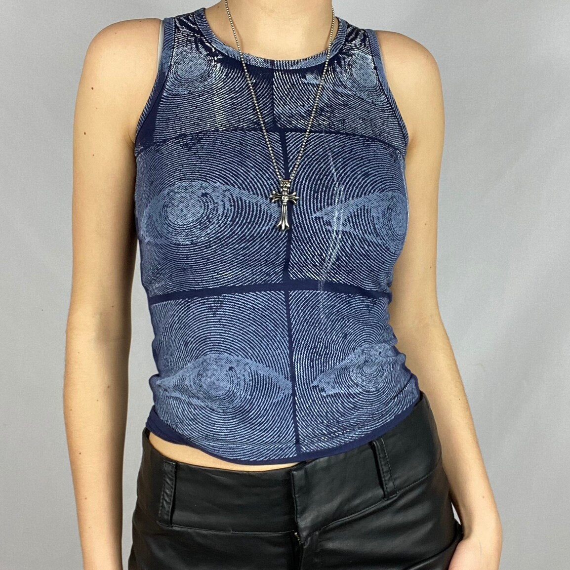Gbolsos Women Eyes Pattern Printing Slim Vest Tops Summer Casual Ladies Round Collar Sleeveless Camisole Tops