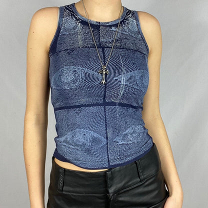 Gbolsos Women Eyes Pattern Printing Slim Vest Tops Summer Casual Ladies Round Collar Sleeveless Camisole Tops