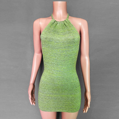 Gbolsos Summer Gradient Backless Knit Dress Women   New Mini Beach Party Halter Dress Holiday Slim Ladies Stretch Sweater Dress