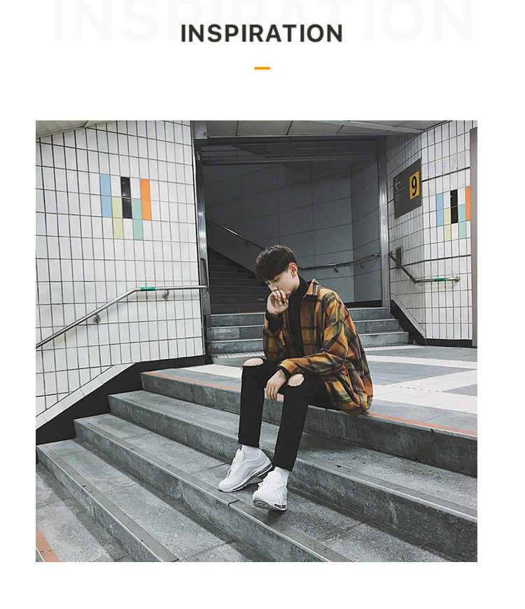 Gbolsos2021 New Fashion Men Plaid Shirt Casual Loose Wool Jacket Coat Men Long Sleeve Shirt Mens Clothing Streetwear