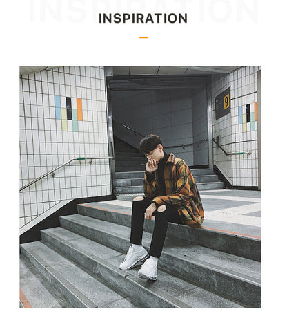 Gbolsos2021 New Fashion Men Plaid Shirt Casual Loose Wool Jacket Coat Men Long Sleeve Shirt Mens Clothing Streetwear