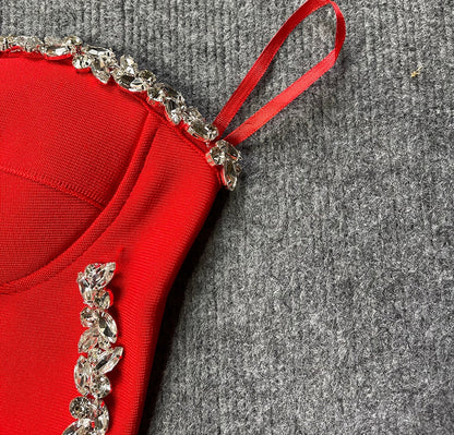 Gbolsos Sexy Strapless Women Dress Bandage Bodycon New Elegant Beading Party Evening Club Midi Dresses Summer Autumn Clothes