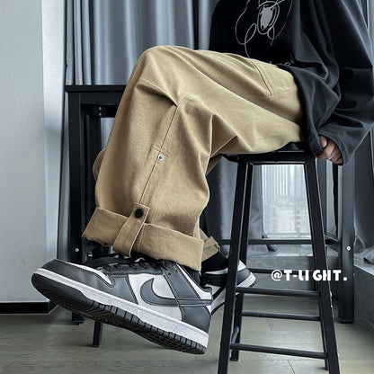 Gbolsos Solid Color Wide Leg Pants Mens Oversized Casual Fashion Streetwear Vintage Male Cargo Pants Straight Loose Trousers