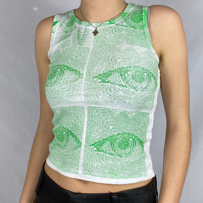 Gbolsos Women Eyes Pattern Printing Slim Vest Tops Summer Casual Ladies Round Collar Sleeveless Camisole Tops