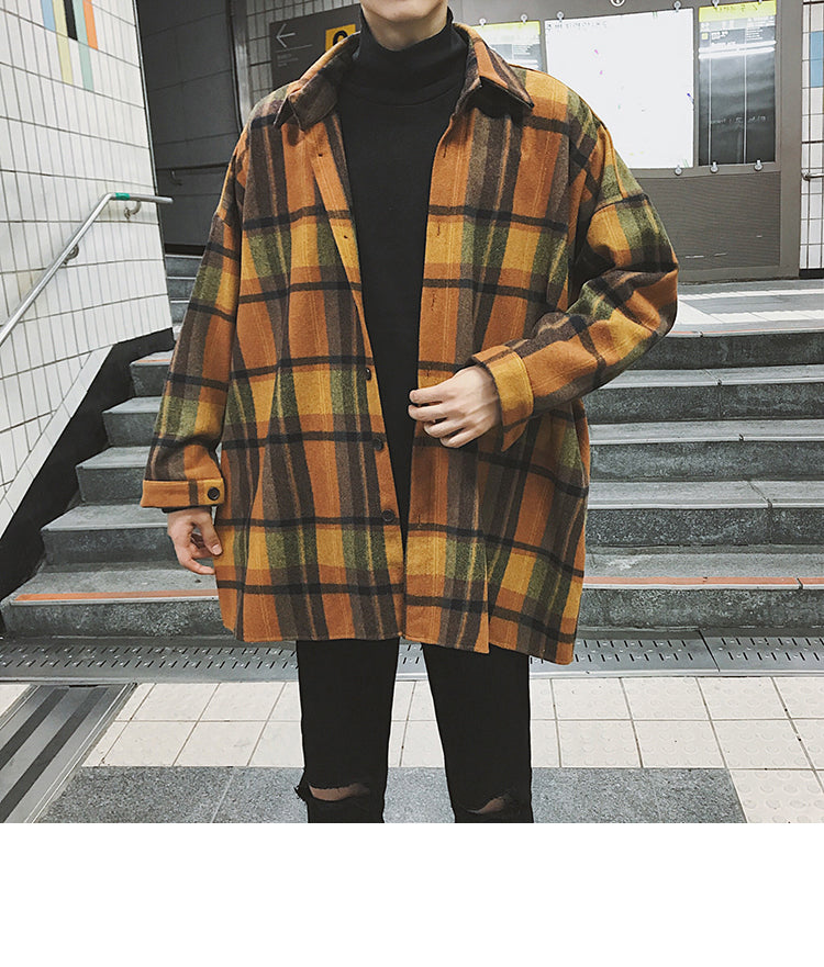 Gbolsos2021 New Fashion Men Plaid Shirt Casual Loose Wool Jacket Coat Men Long Sleeve Shirt Mens Clothing Streetwear