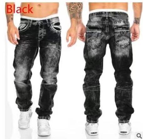 Gbolsos Mandylandy Men's Fashion Jeans Ripped Jeans Slim Fit Denim Pleated Jeans Male Straight Retro Tide Pants Jeans for Men