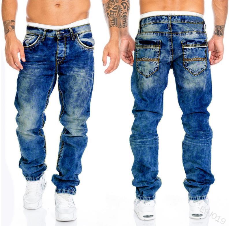 Gbolsos Mandylandy Men's Fashion Jeans Ripped Jeans Slim Fit Denim Pleated Jeans Male Straight Retro Tide Pants Jeans for Men