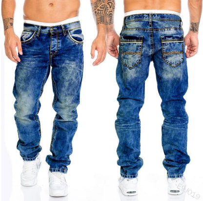 Gbolsos Mandylandy Men's Fashion Jeans Ripped Jeans Slim Fit Denim Pleated Jeans Male Straight Retro Tide Pants Jeans for Men