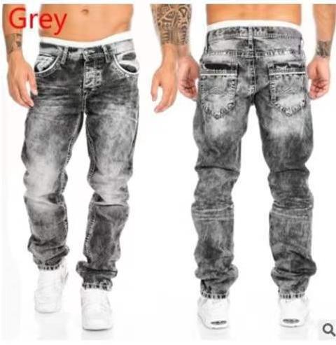 Gbolsos Mandylandy Men's Fashion Jeans Ripped Jeans Slim Fit Denim Pleated Jeans Male Straight Retro Tide Pants Jeans for Men
